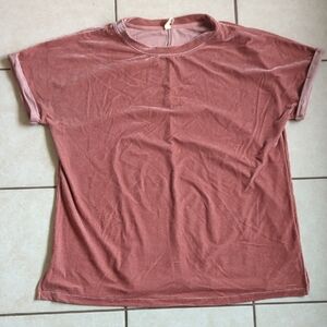 Oversized Velvet Short Sleeve Tee - Dusty Pink